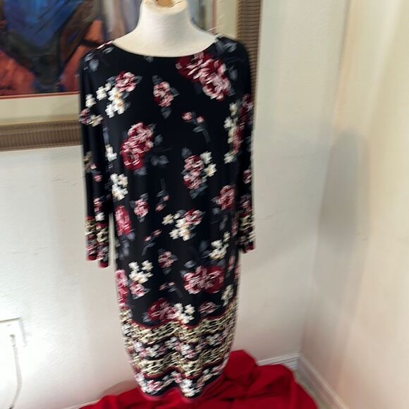 Chico’s Floral Black and Red Dress Size 2 (Large) - Picture 6 of 12